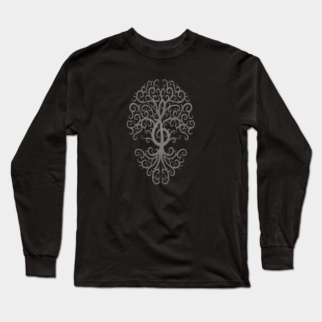 Musical Treble Clef Tree Dark Stone Long Sleeve T-Shirt by jeffbartels